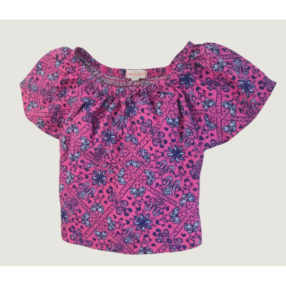 Lemon Kiss Girls Pink Blue Paisley Floral Smocked Peasant Top Size 6